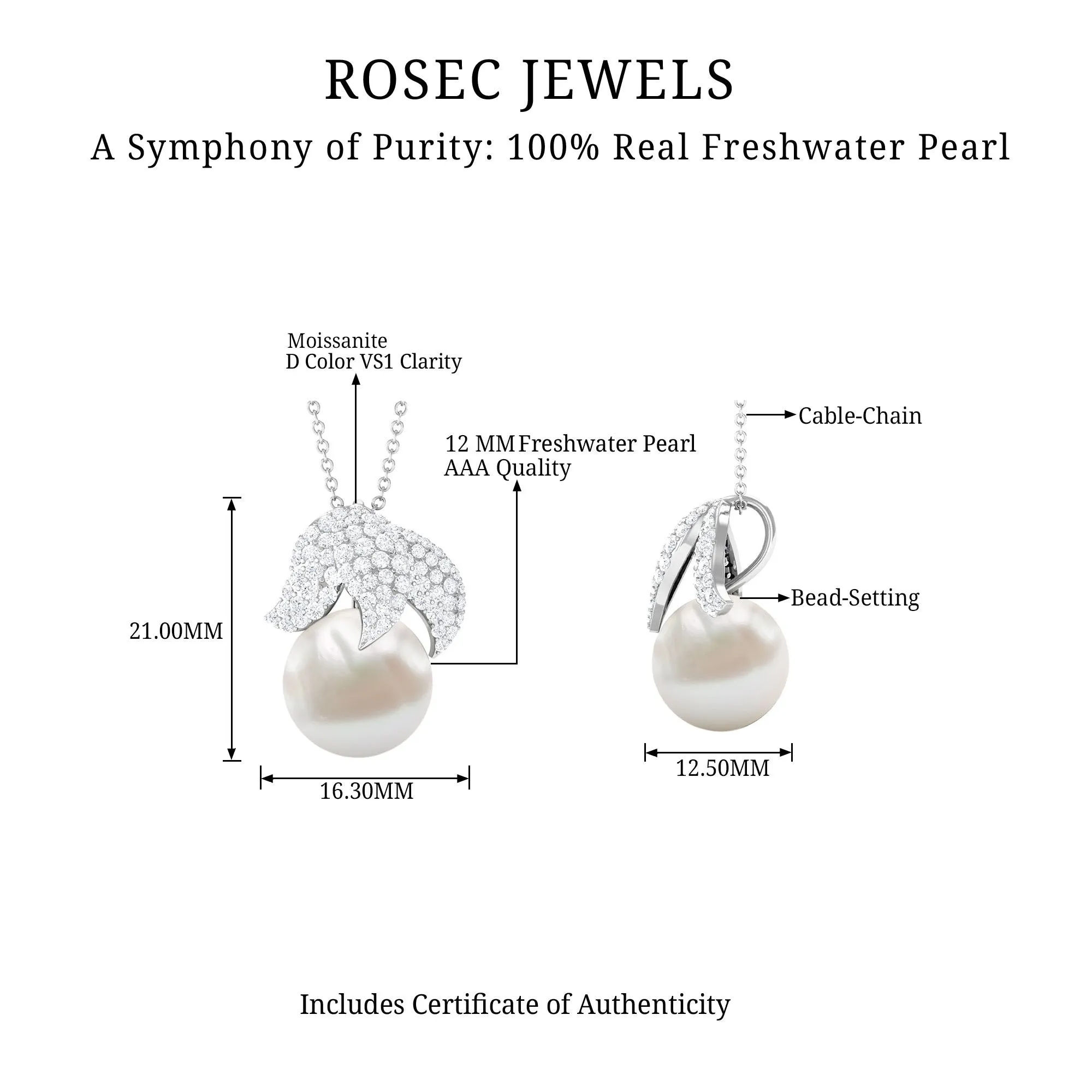 12.50 CT Freshwater Pearl Cocktail Pendant with Moissanite