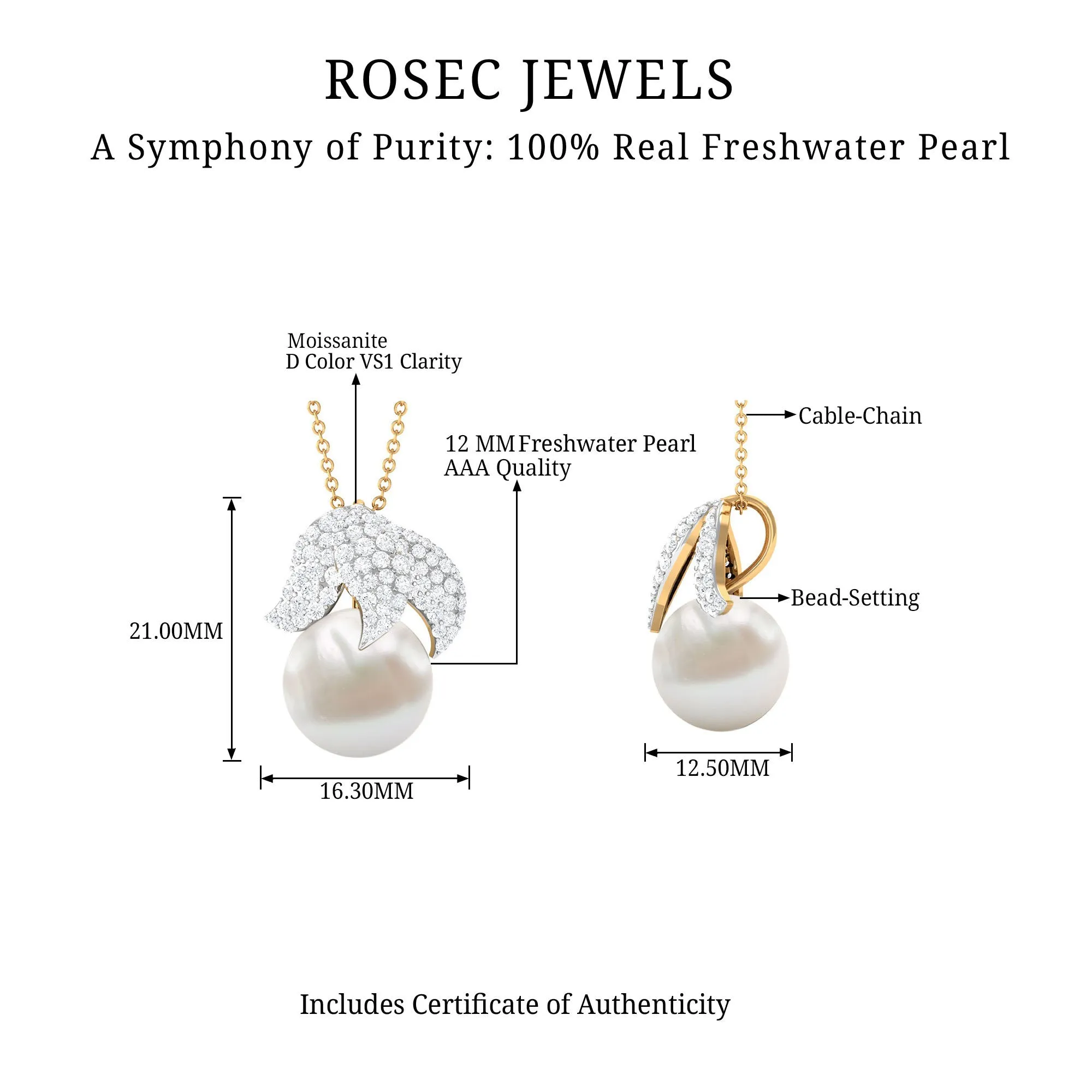 12.50 CT Freshwater Pearl Cocktail Pendant with Moissanite