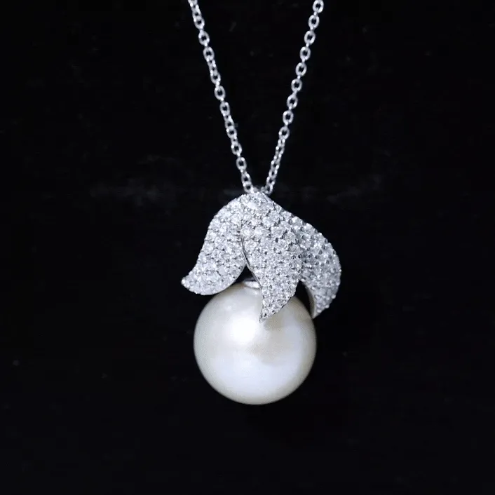 12.50 CT Freshwater Pearl Cocktail Pendant with Moissanite
