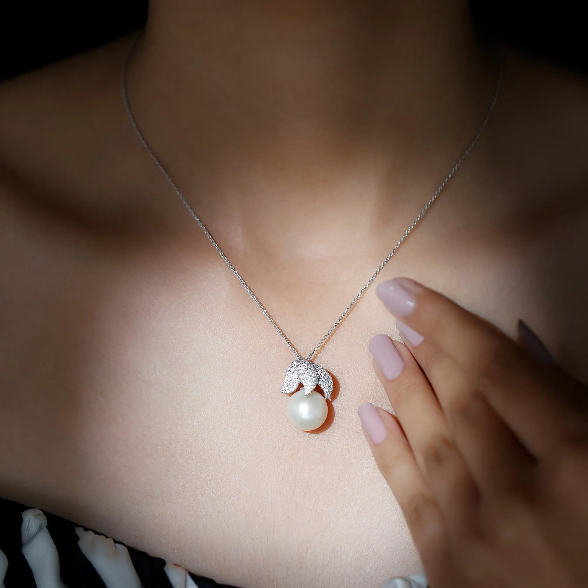 12.50 CT Freshwater Pearl Cocktail Pendant with Moissanite