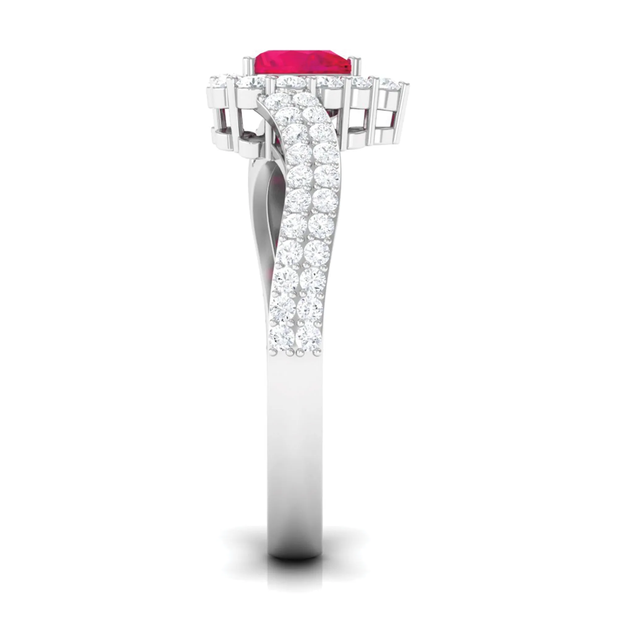 1.75 CT Heart Shape Ruby Bypass Engagement Ring with Diamond