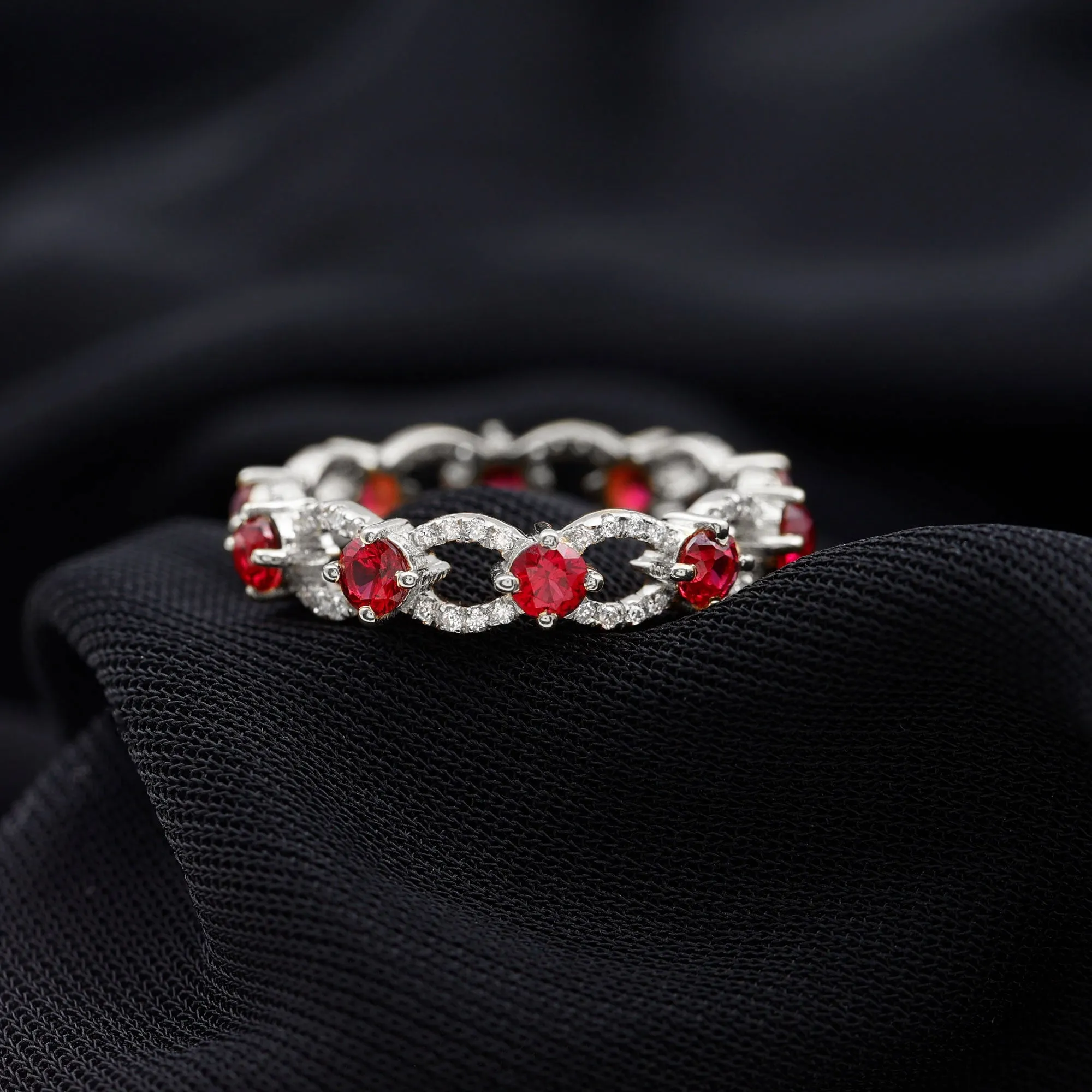 1.75 CT Lab Created Ruby Full Eternity Ring with Diamond