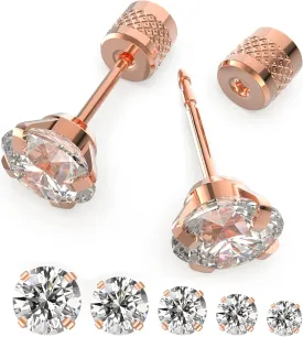 5-6 pairs Push-in Flat Back Stud Earrings Hypoallergenic Surgical Stainless Steel Cubic Zirconia Earrings Studs Set Multi-Pack, CZ Stud Earrings for Women Men Trendy Cartilage Stud Earrings 2-8mm