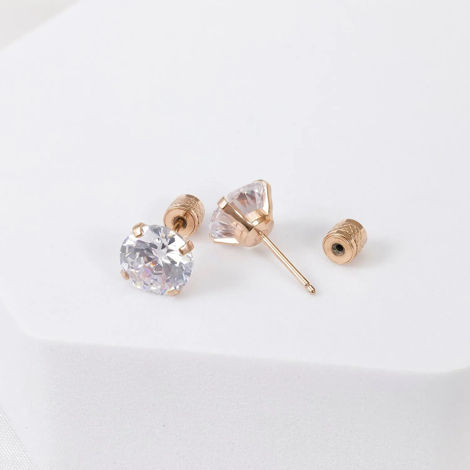 5-6 pairs Push-in Flat Back Stud Earrings Hypoallergenic Surgical Stainless Steel Cubic Zirconia Earrings Studs Set Multi-Pack, CZ Stud Earrings for Women Men Trendy Cartilage Stud Earrings 2-8mm