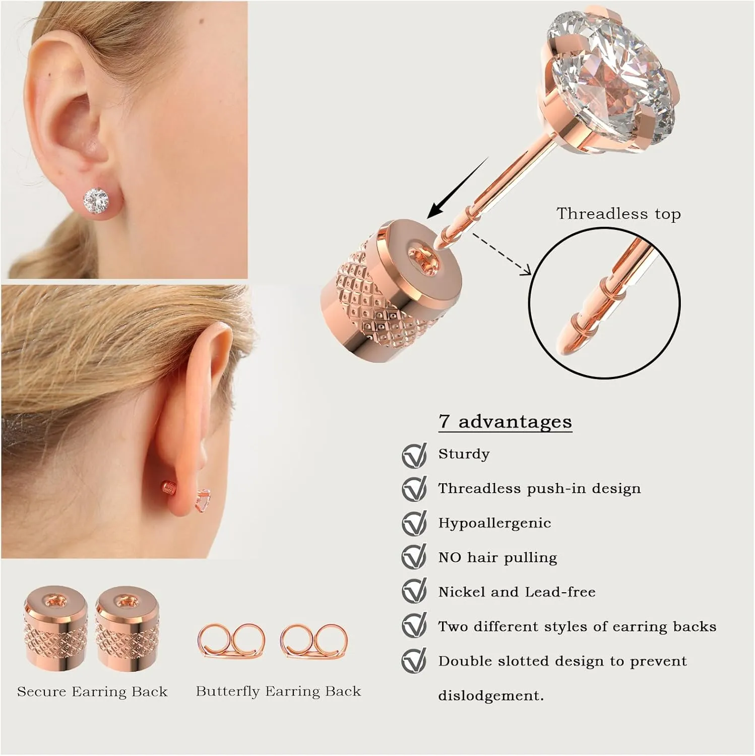5-6 pairs Push-in Flat Back Stud Earrings Hypoallergenic Surgical Stainless Steel Cubic Zirconia Earrings Studs Set Multi-Pack, CZ Stud Earrings for Women Men Trendy Cartilage Stud Earrings 2-8mm