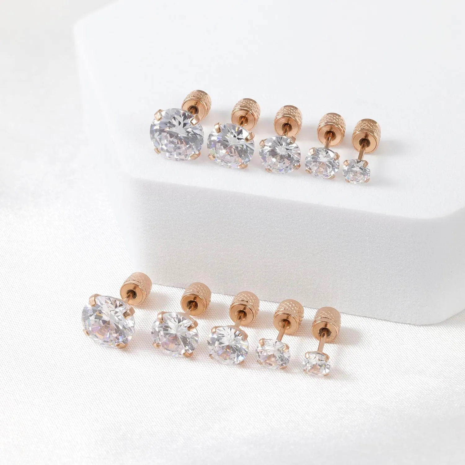 5-6 pairs Push-in Flat Back Stud Earrings Hypoallergenic Surgical Stainless Steel Cubic Zirconia Earrings Studs Set Multi-Pack, CZ Stud Earrings for Women Men Trendy Cartilage Stud Earrings 2-8mm