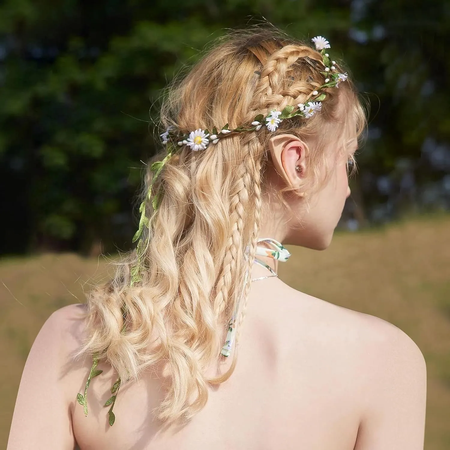 AWAYTR Bohemia Flower Crown Headband - Women Girl Fashion Green Leaves Ribbon Garland Floral Headpiece For Wedding Party Photography (C-Mixed Color-9Pcs)