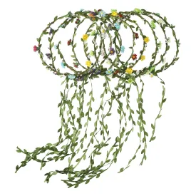 AWAYTR Bohemia Flower Crown Headband - Women Girl Fashion Green Leaves Ribbon Garland Floral Headpiece For Wedding Party Photography (C-Mixed Color-9Pcs)
