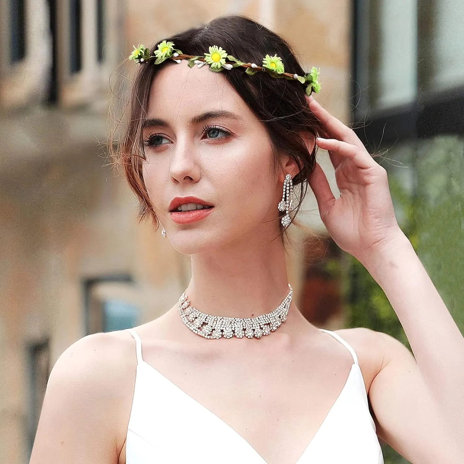 AWAYTR Bohemia Flower Crown Headband - Women Girl Fashion Green Leaves Ribbon Garland Floral Headpiece For Wedding Party Photography (C-Mixed Color-9Pcs)