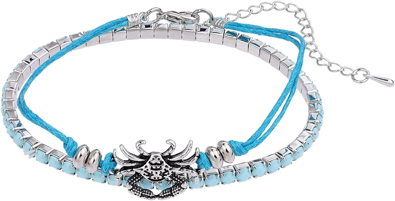 Beach Bracelets for Women Boho Starfish Turtle Conch Shell Anklets Turquoise Beaded Stretch Bracelets Adjustable Ankle Bracelets Chain Foot Jewelry for Women