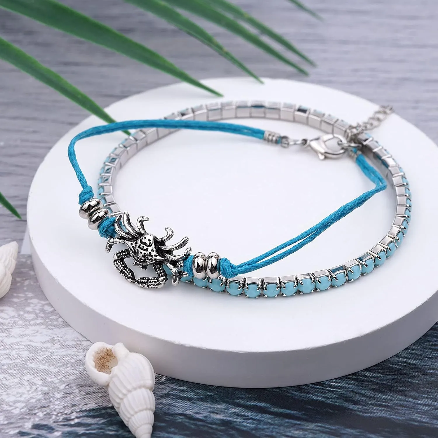 Beach Bracelets for Women Boho Starfish Turtle Conch Shell Anklets Turquoise Beaded Stretch Bracelets Adjustable Ankle Bracelets Chain Foot Jewelry for Women