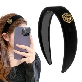 Black Elegant Headbands for Women Non Slip Trendy Velvet Fabric Wide Hairbands for Women's Thin and Thick Hair Designer Head Bands Elastic Hair Bands for Mother's Day Gift.