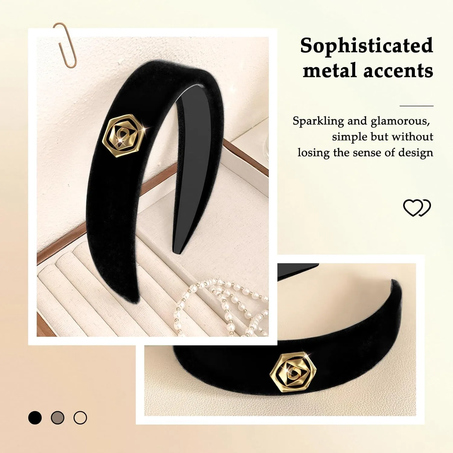 Black Elegant Headbands for Women Non Slip Trendy Velvet Fabric Wide Hairbands for Women's Thin and Thick Hair Designer Head Bands Elastic Hair Bands for Mother's Day Gift.