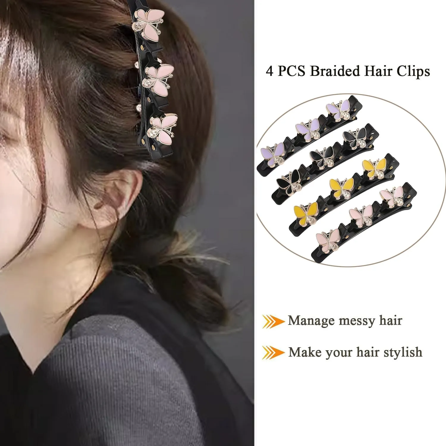 Braided Hair Clips for Woman, Sparkling Crystal Stone Braided Hair Clips Hair Accessories Decorative Hair Pins for Styling Hair Barrettes for Women Birthday Anniversary Christmas Gifts (4 PCS)