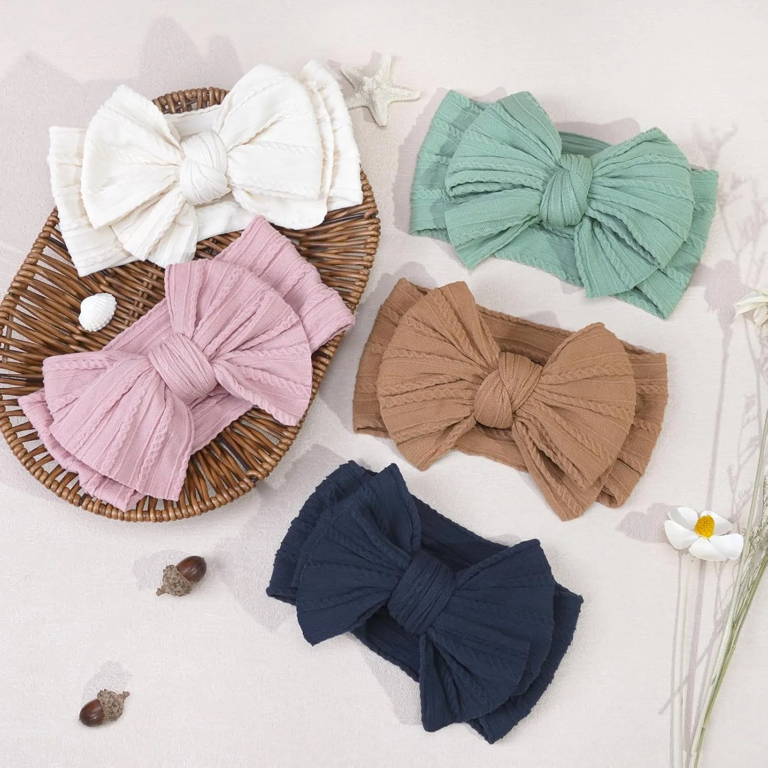 CLLOT 2024 Super Stretchy Soft Handmade Headbands with Double Bows Head Wrap Nylon Hair Accessories for Newborn Baby Girls Infant Toddlers Kids,Pack of 6Spring