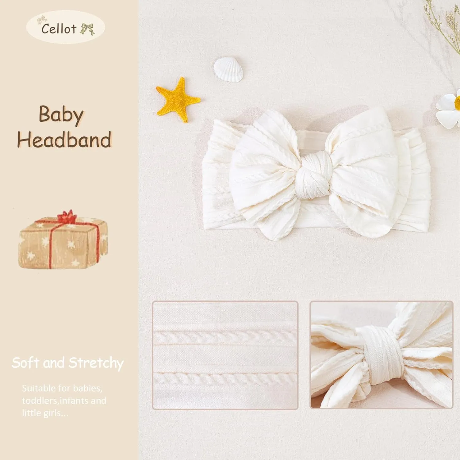 CLLOT 2024 Super Stretchy Soft Handmade Headbands with Double Bows Head Wrap Nylon Hair Accessories for Newborn Baby Girls Infant Toddlers Kids,Pack of 6Spring