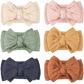 CLLOT 2024 Super Stretchy Soft Handmade Headbands with Double Bows Head Wrap Nylon Hair Accessories for Newborn Baby Girls Infant Toddlers Kids,Pack of 6Spring