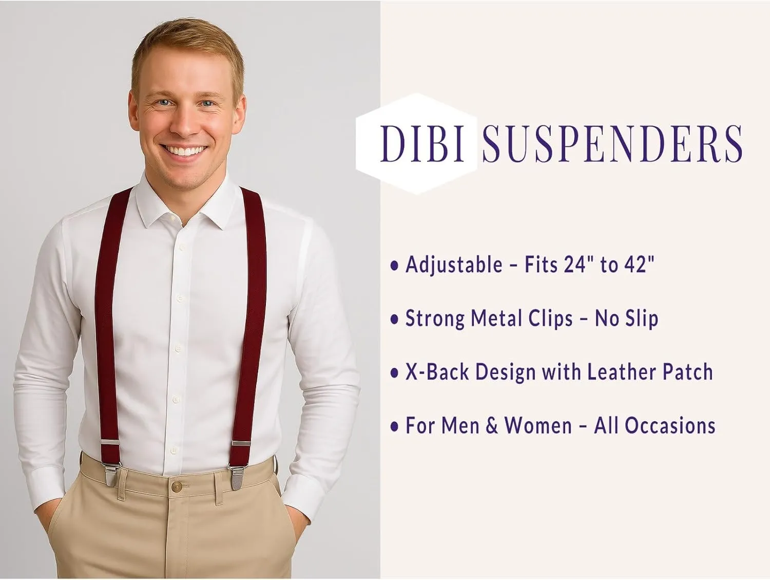 Dibi Suspenders for Men, Adjustable X Back 1 inch Wide Suspender 4 Strong Clips