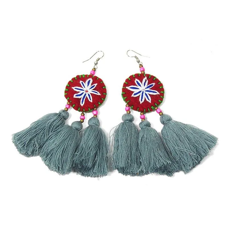 Felt Embroidered Hilltribe Earrings, B