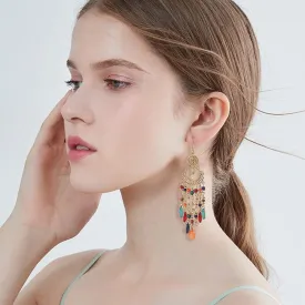 Long Beaded Tassel Earrings Native Bohemian Statement Beaded Fringe Drop Earrings Tribal Boho Seed Bead Chandelier Dangle Earring for Women Traditional Jhumki Jhumki Valentine Jewelry Gift Birthday