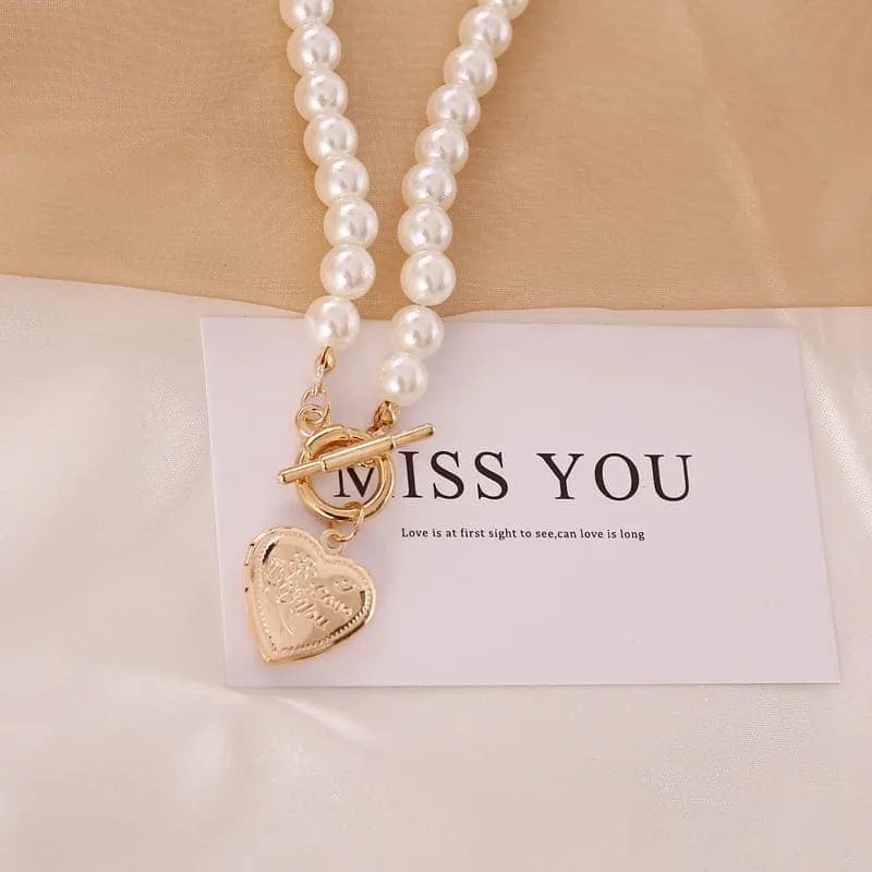 Love pearl retro necklace women