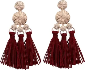 MALOYANVE Handmade Tassel Earrings for Women Boho Large Extra Long Tassel Layered Dangle Earrings, Vintage Handmade National Knot Tail Fringe Big Chandelier Statement Drop Earrings Bohemian Jewelry Gifts