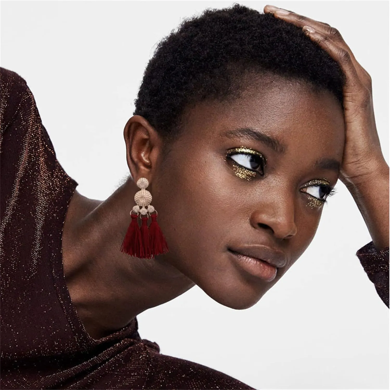MALOYANVE Handmade Tassel Earrings for Women Boho Large Extra Long Tassel Layered Dangle Earrings, Vintage Handmade National Knot Tail Fringe Big Chandelier Statement Drop Earrings Bohemian Jewelry Gifts
