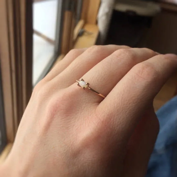Opal Ring, Birthstone, October, Solid Gold Stacking Ring, Engagement Ring, Eco Friendly Recycled, Oval Opal Ring, Solid Gold Opal Ring