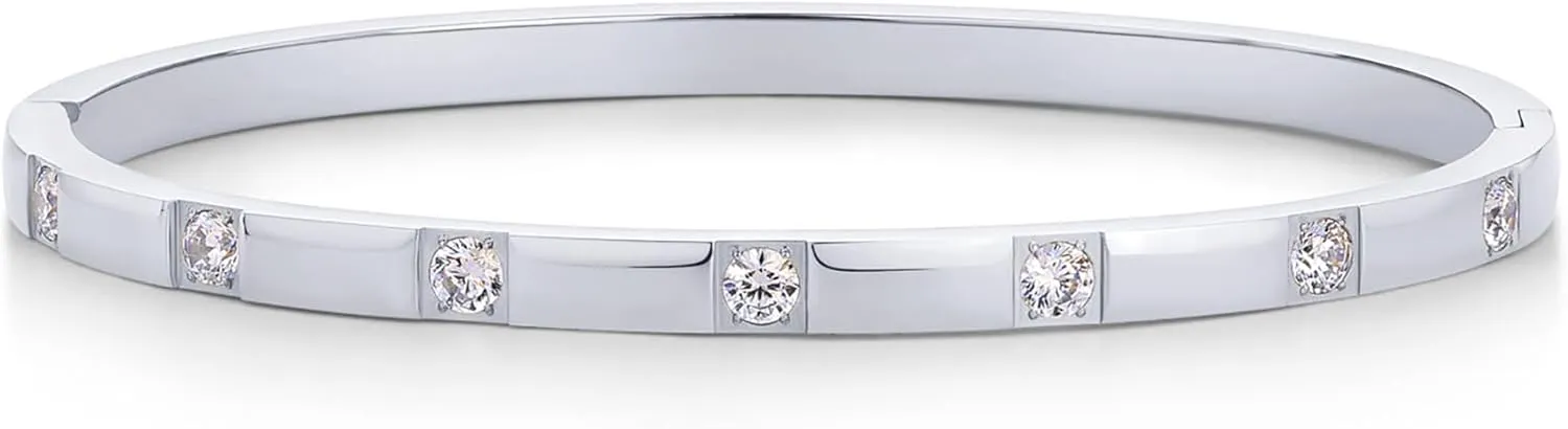 PAVOI 14K Gold Plated Love Bangle Bracelets for Women | Waterproof Stainless Steel Cubic Zirconia Hinged Bracelet Dupe