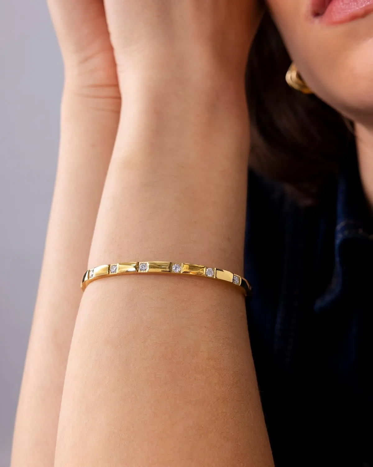 PAVOI 14K Gold Plated Love Bangle Bracelets for Women | Waterproof Stainless Steel Cubic Zirconia Hinged Bracelet Dupe