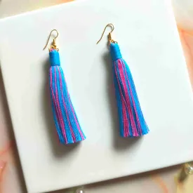 "Aurora Maxi" Turquoise Pink Boho Long Length Tassel Earrings