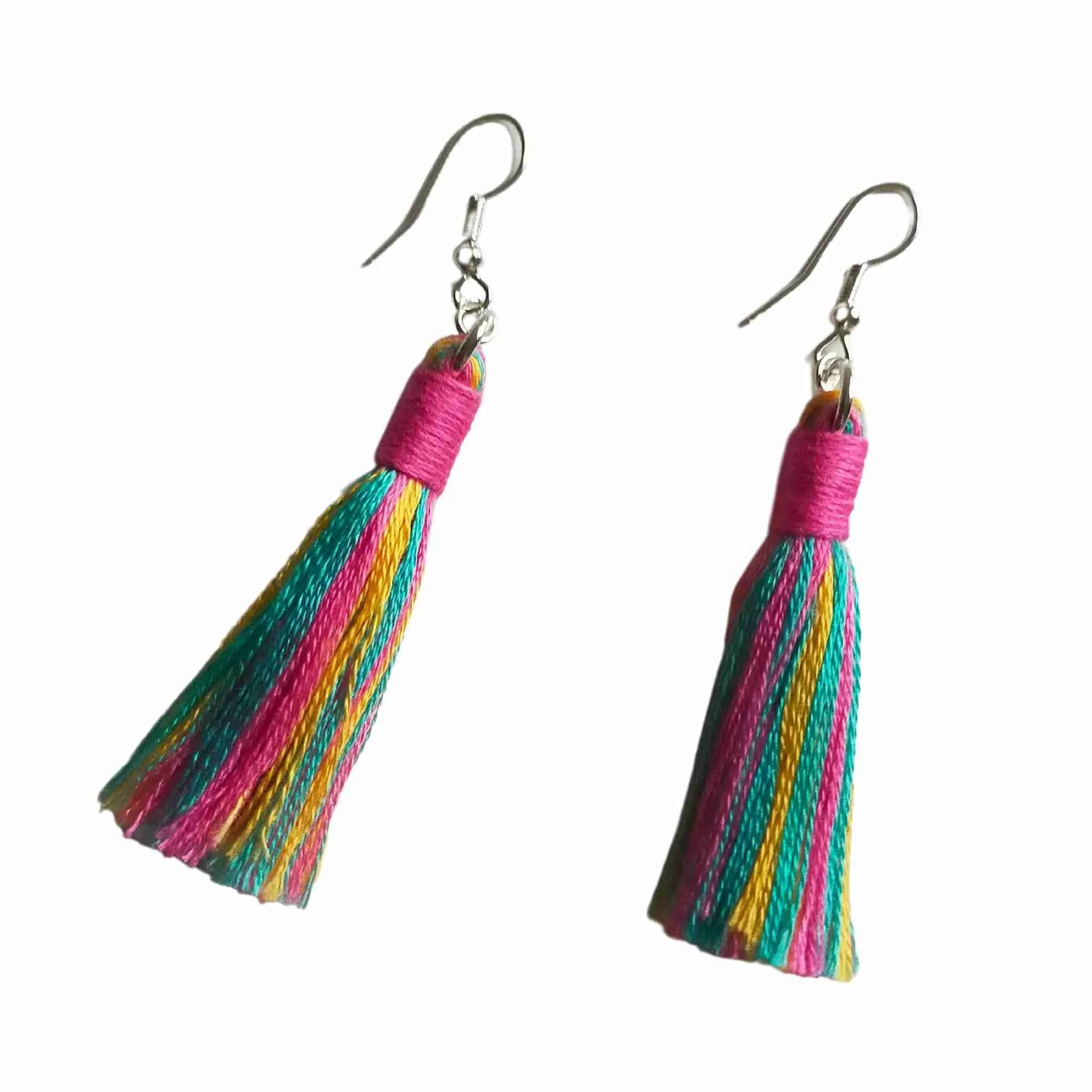 "Fallon Mini" Aqua, Yellow & Pink Mix Tassel Earrings