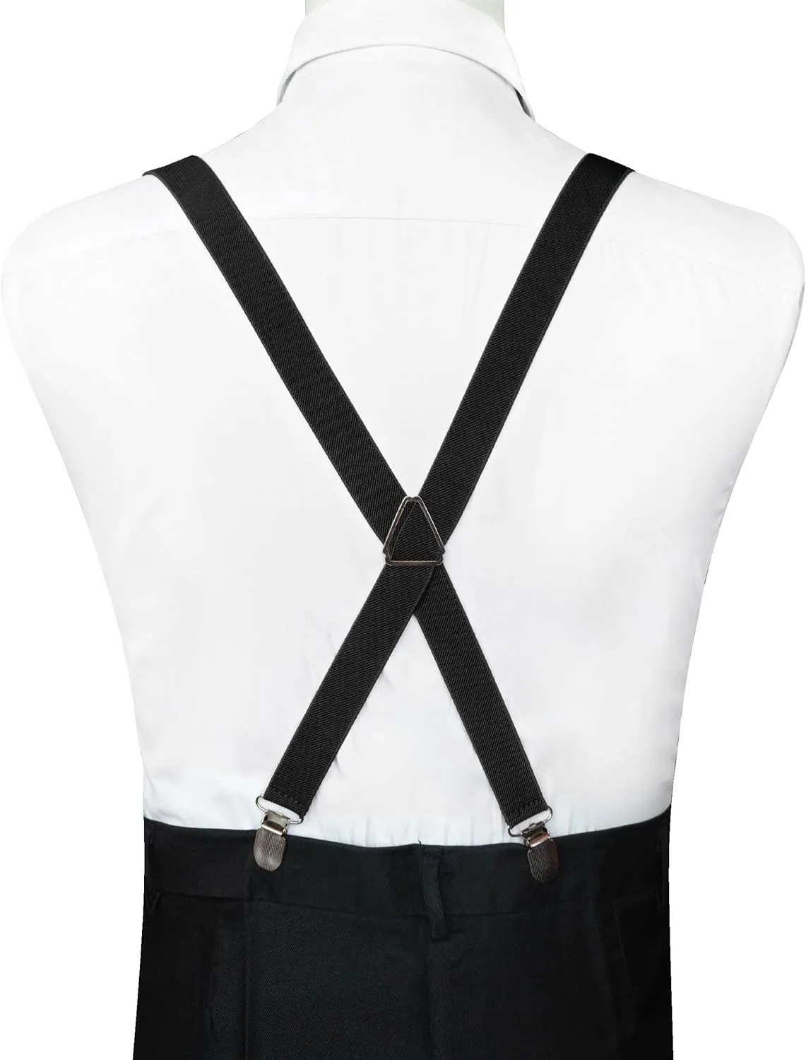 RBOCOTT Mens Solid Color Suspender with 4 Clips Adjustable Braces