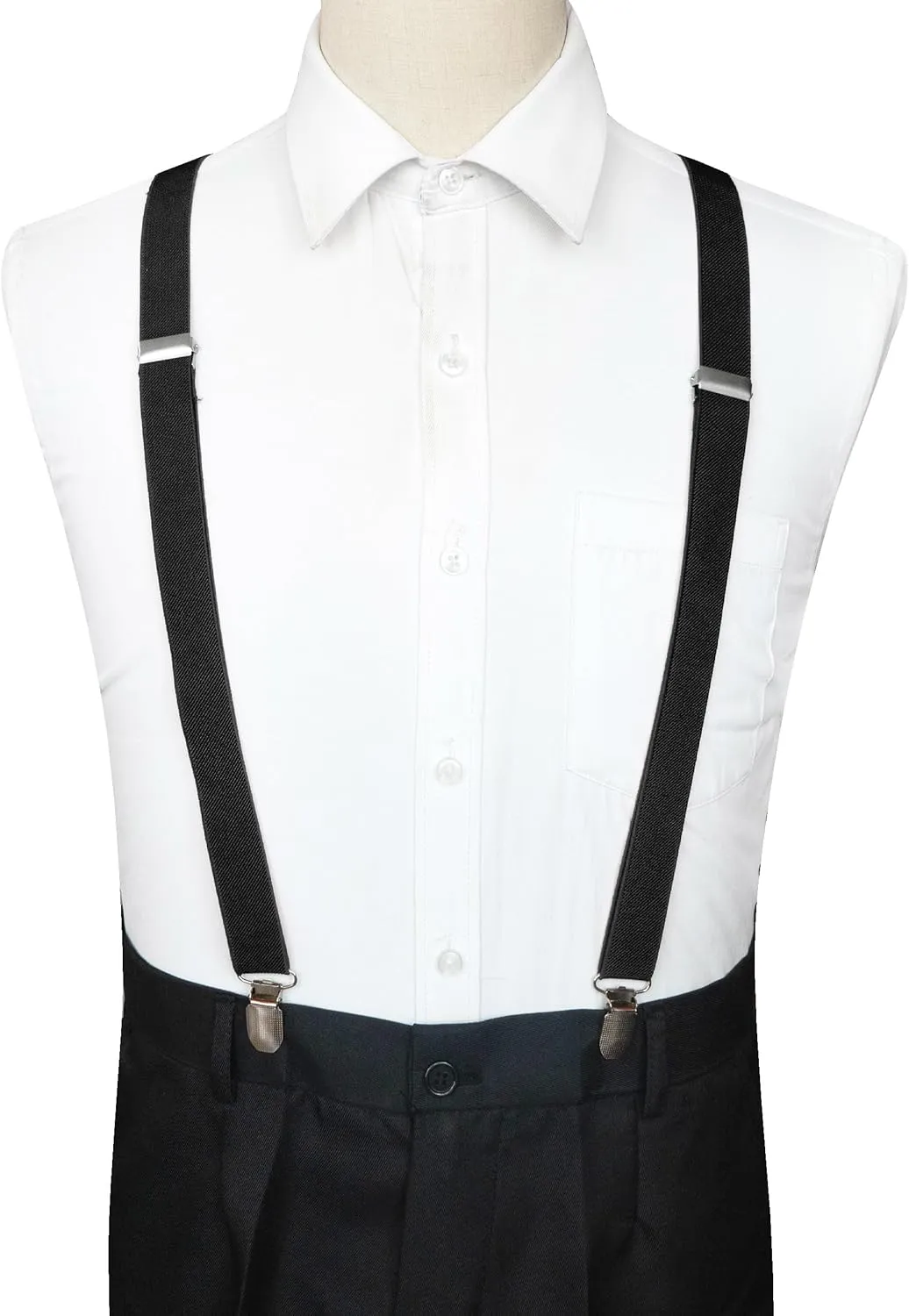 RBOCOTT Mens Solid Color Suspender with 4 Clips Adjustable Braces