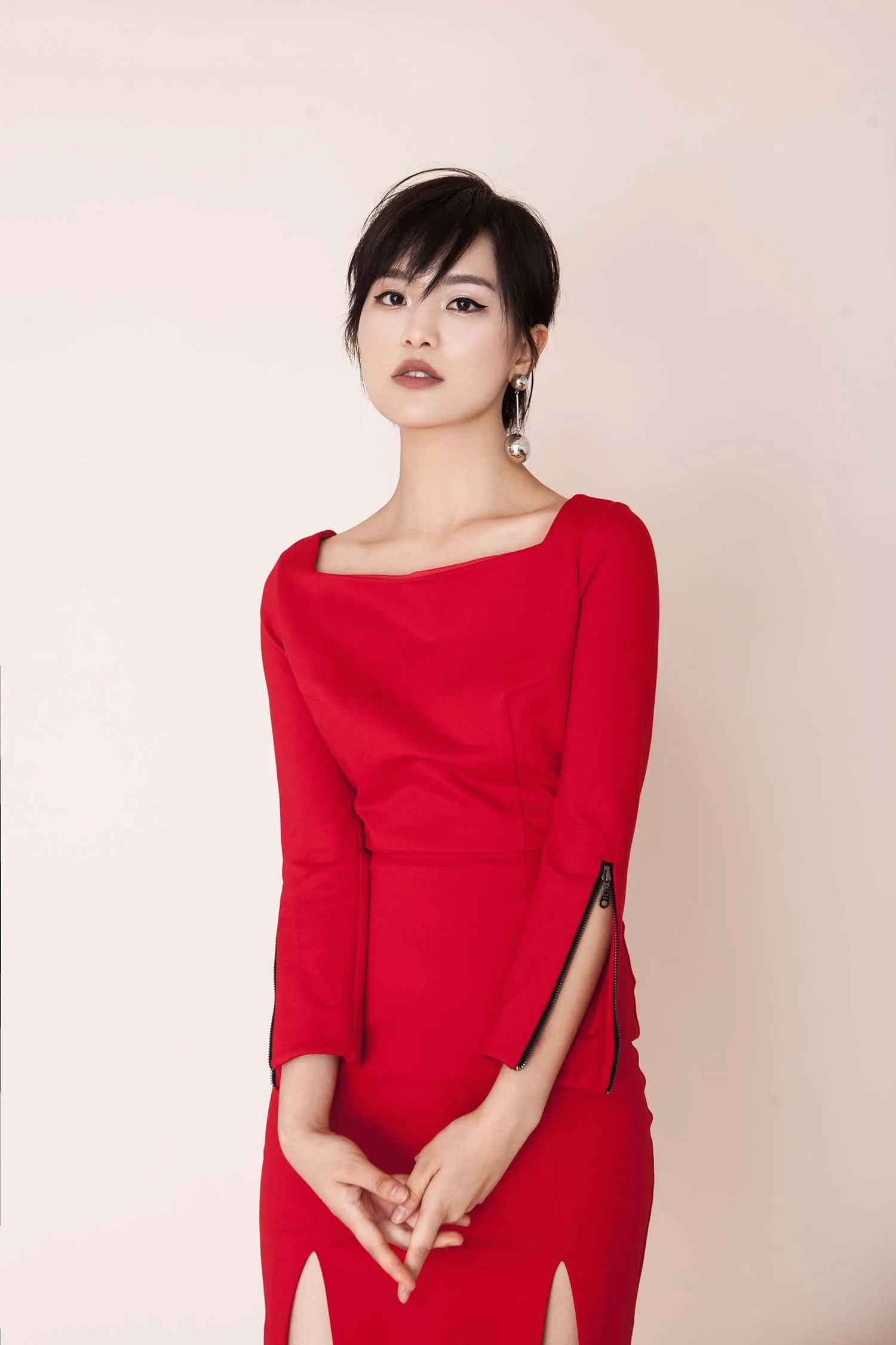 Red Zipper-Cuffs Dress