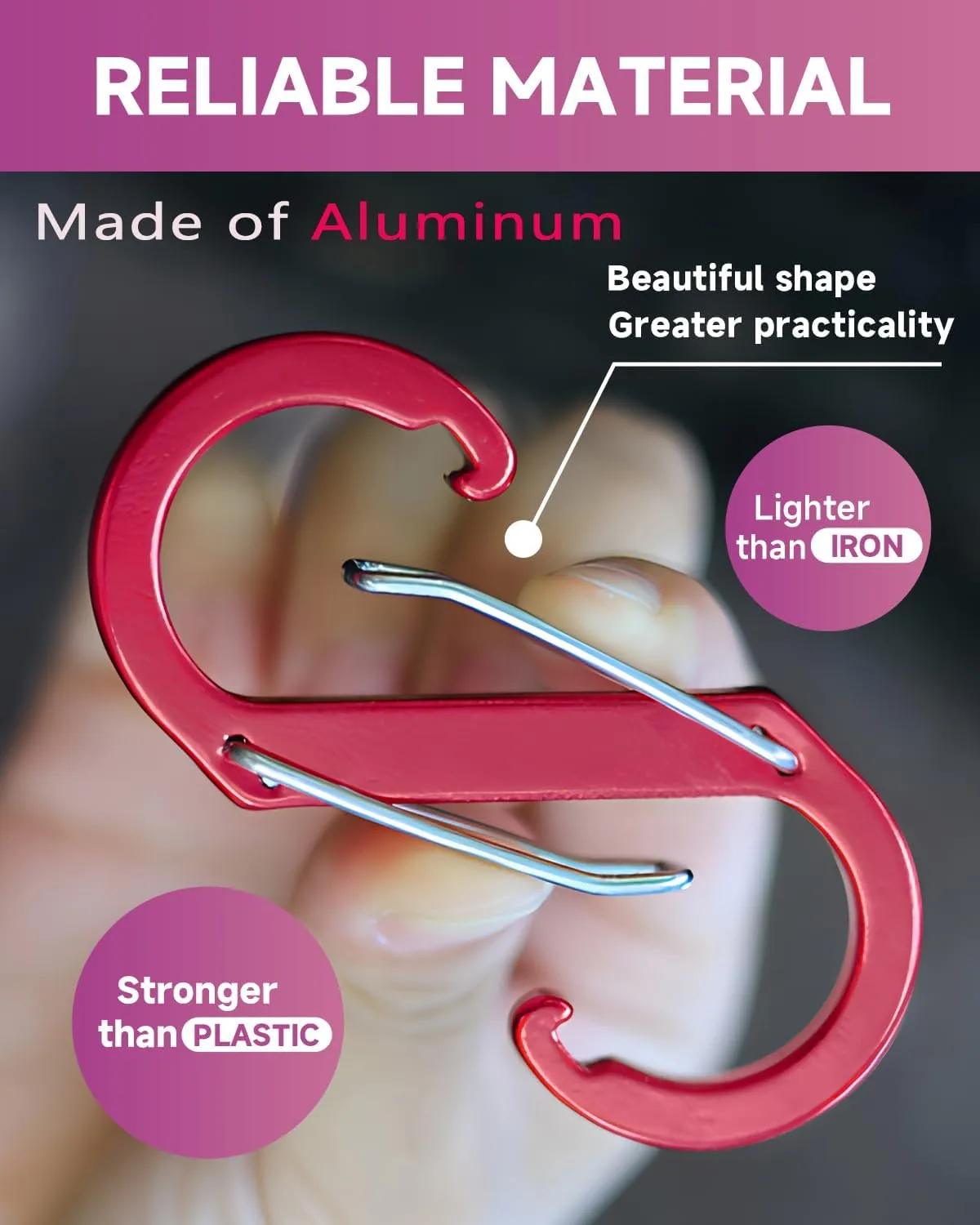 S Carabiner Clips,2.6In Aluminum S Hook Double Snap Clasps Bottle Clip Paracord Keychain Hooks Backpack Hanger Camping Accessories for Backpacking,Fishing,Camping,Hiking,Picnic 10pcs