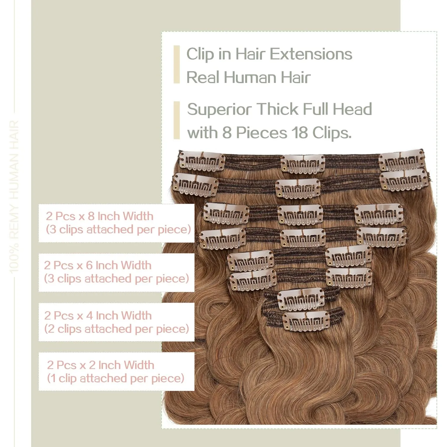 S-noilite Wavy Clip in Hair Extensions Real Human Hair Curly Wavy Clip in Human Hair Double Weft Natural Wave Human Hair Clip in Extensions 8 Pieces 18 Clips 100% Remy Hair(20 Inch - 150g,Light Brown