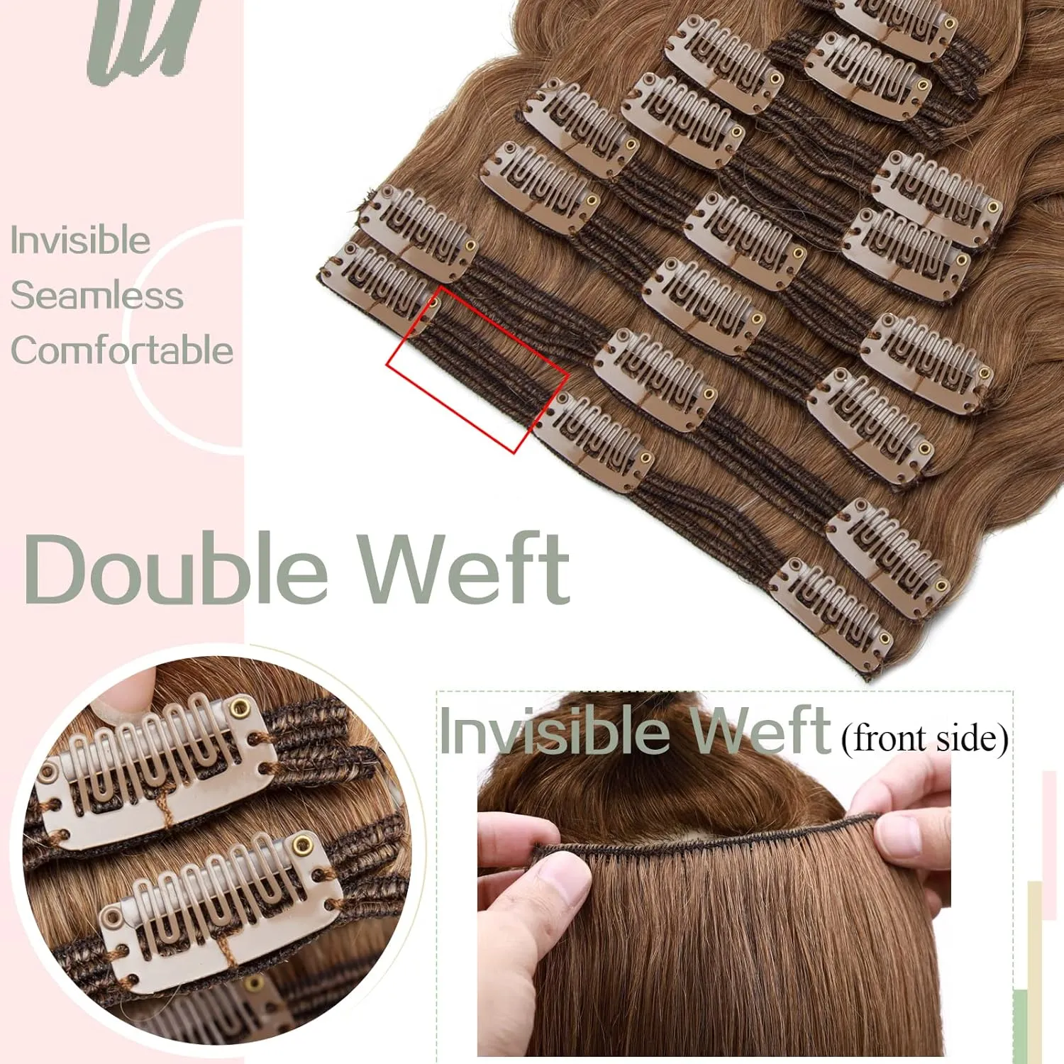 S-noilite Wavy Clip in Hair Extensions Real Human Hair Curly Wavy Clip in Human Hair Double Weft Natural Wave Human Hair Clip in Extensions 8 Pieces 18 Clips 100% Remy Hair(20 Inch - 150g,Light Brown