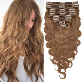 S-noilite Wavy Clip in Hair Extensions Real Human Hair Curly Wavy Clip in Human Hair Double Weft Natural Wave Human Hair Clip in Extensions 8 Pieces 18 Clips 100% Remy Hair(20 Inch - 150g,Light Brown