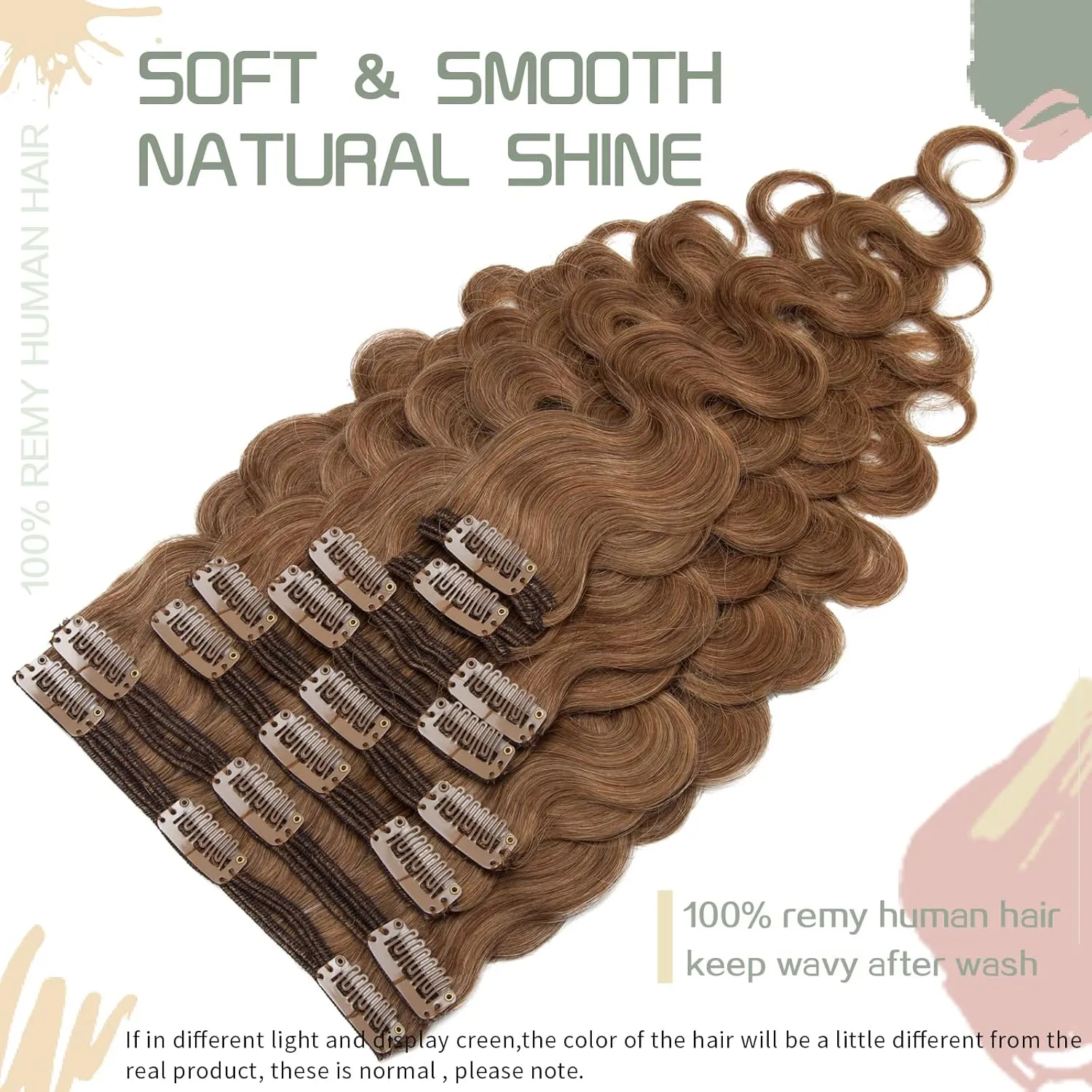 S-noilite Wavy Clip in Hair Extensions Real Human Hair Curly Wavy Clip in Human Hair Double Weft Natural Wave Human Hair Clip in Extensions 8 Pieces 18 Clips 100% Remy Hair(20 Inch - 150g,Light Brown