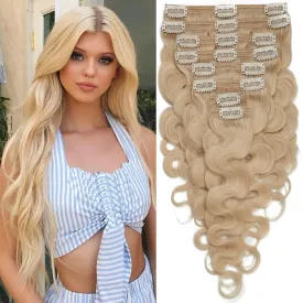 S-noilite Wavy Clip-in Hair Extensions - Real Human Remy Hair, Double Weft, 8 Pieces, 18 Clips, Curly Wavy Style, Natural Wave, 20 Inch - 150g, Bleach Blonde (#613)