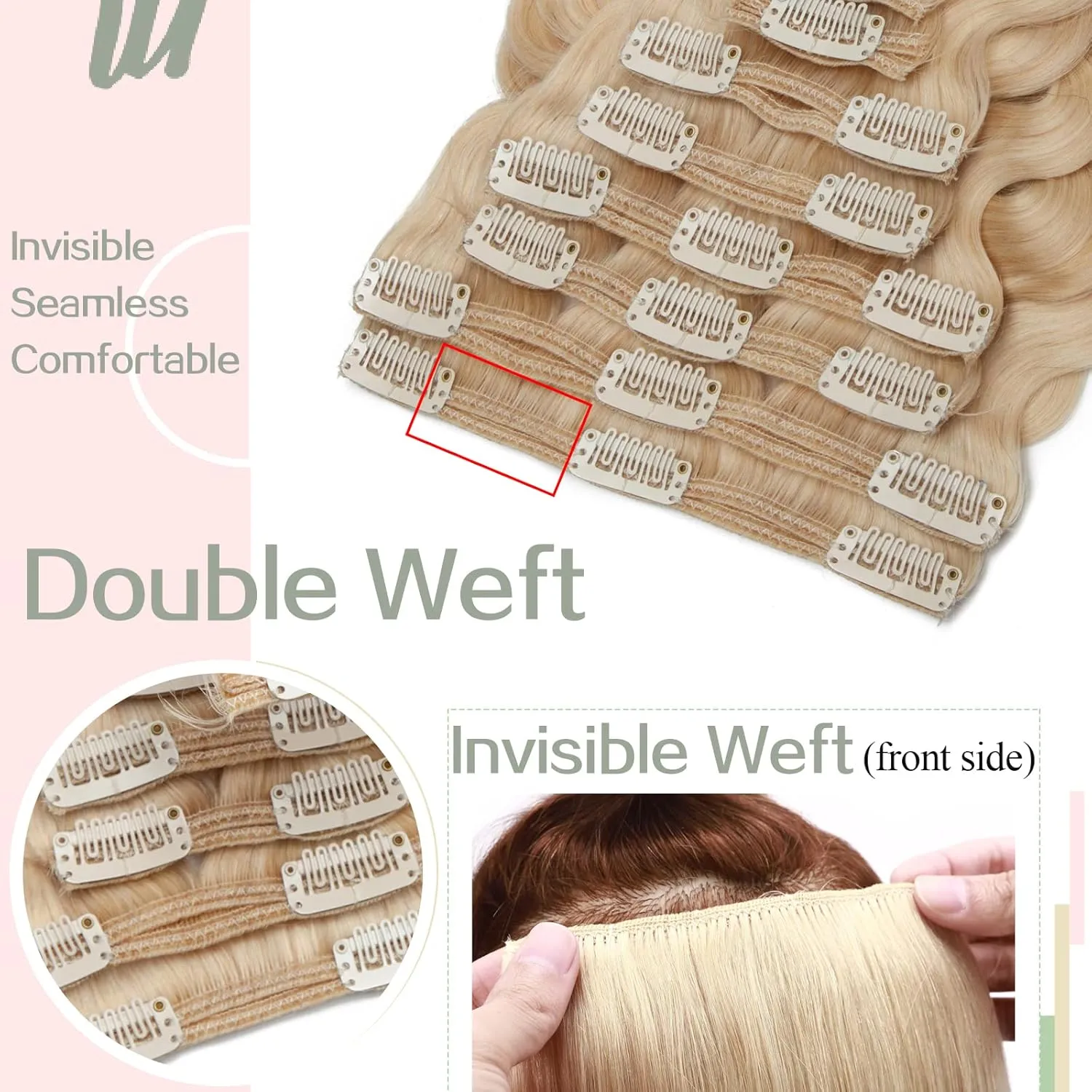 S-noilite Wavy Clip-in Hair Extensions - Real Human Remy Hair, Double Weft, 8 Pieces, 18 Clips, Curly Wavy Style, Natural Wave, 20 Inch - 150g, Bleach Blonde (#613)