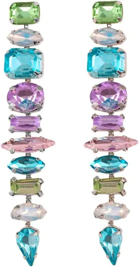 Statement Gemstone Earrings Multicolor Crystal Earrings for Women Brides Drop Earrings Wedding Earrings Colorful Sparkly Rhinestone Dangle Long Earrings for Party Prom