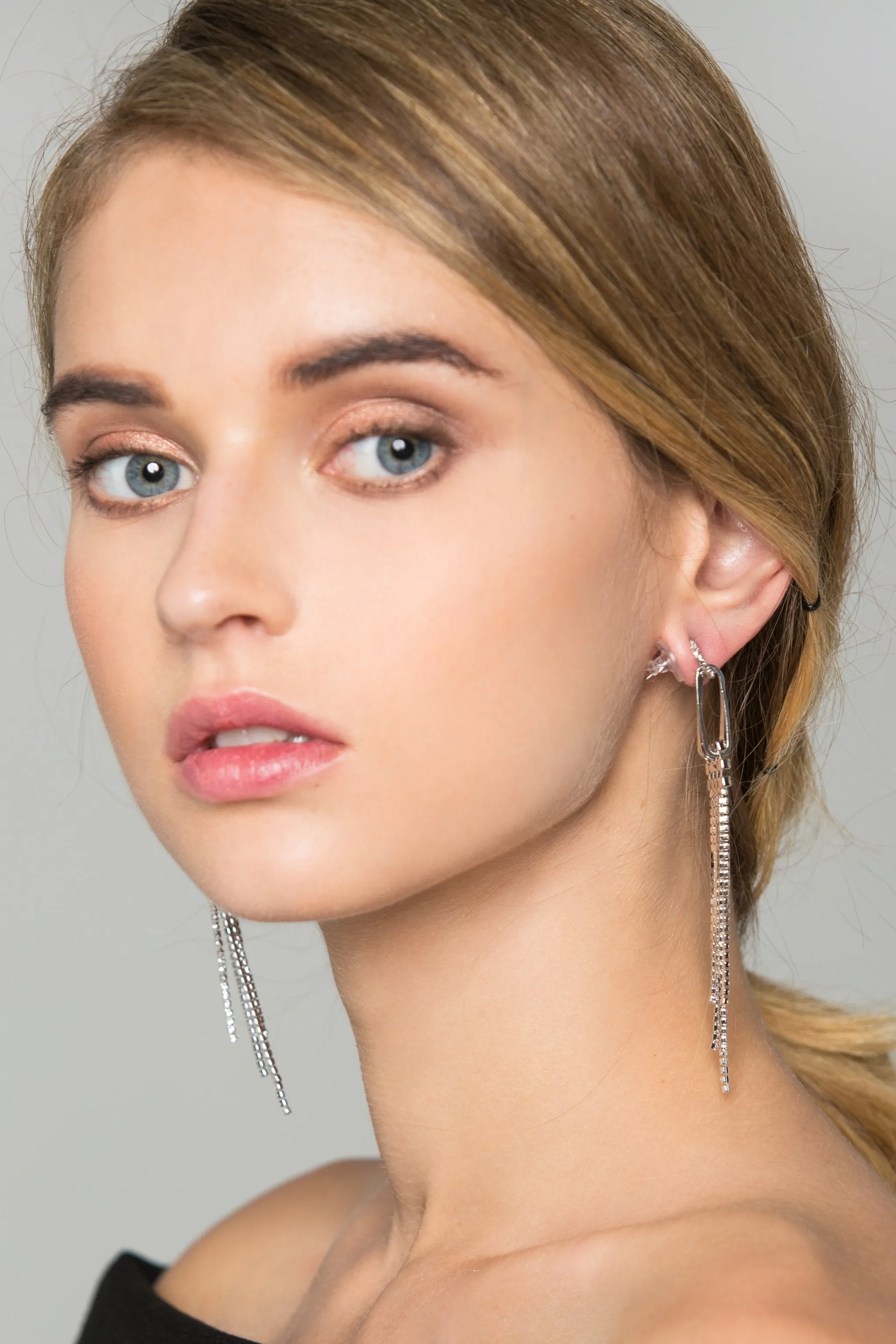 Studded Round Stud and Tassel Earrings