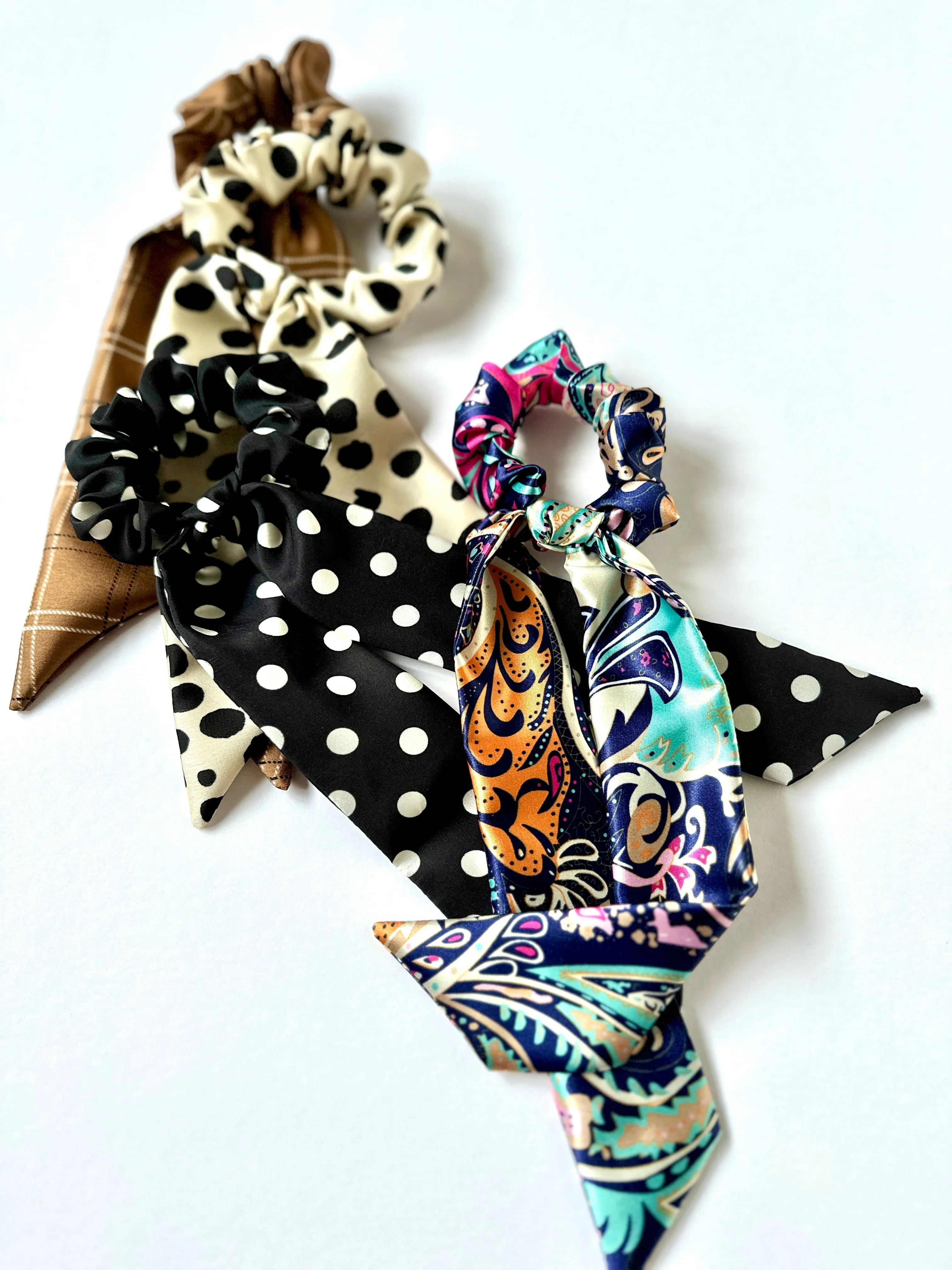The Arden Scarf Scrunchie | Silky Fall Patterns | Low Pony Scarf | Multi-Use Accessory | Sophisticated Luxury Scrunchie
