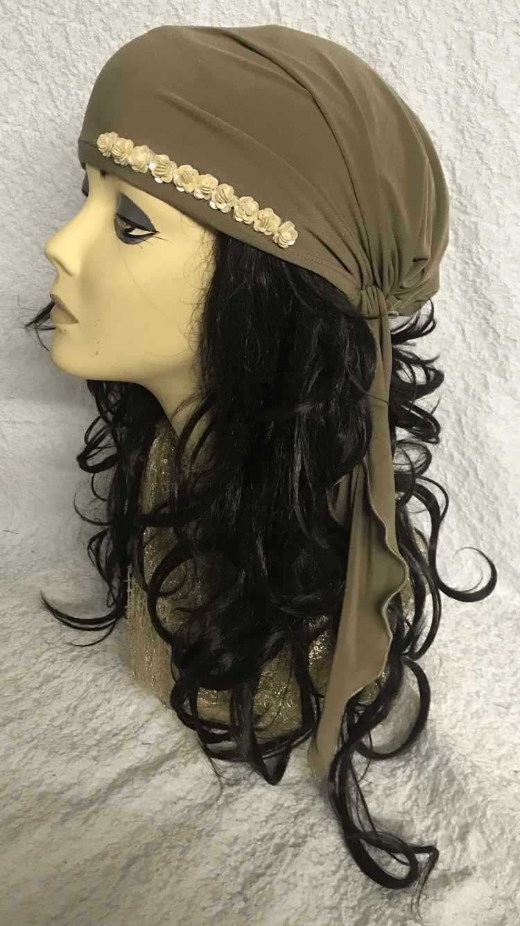 Tie Back Hat To Conceal Hair Tan Sleek and Sexy Hair Wrap