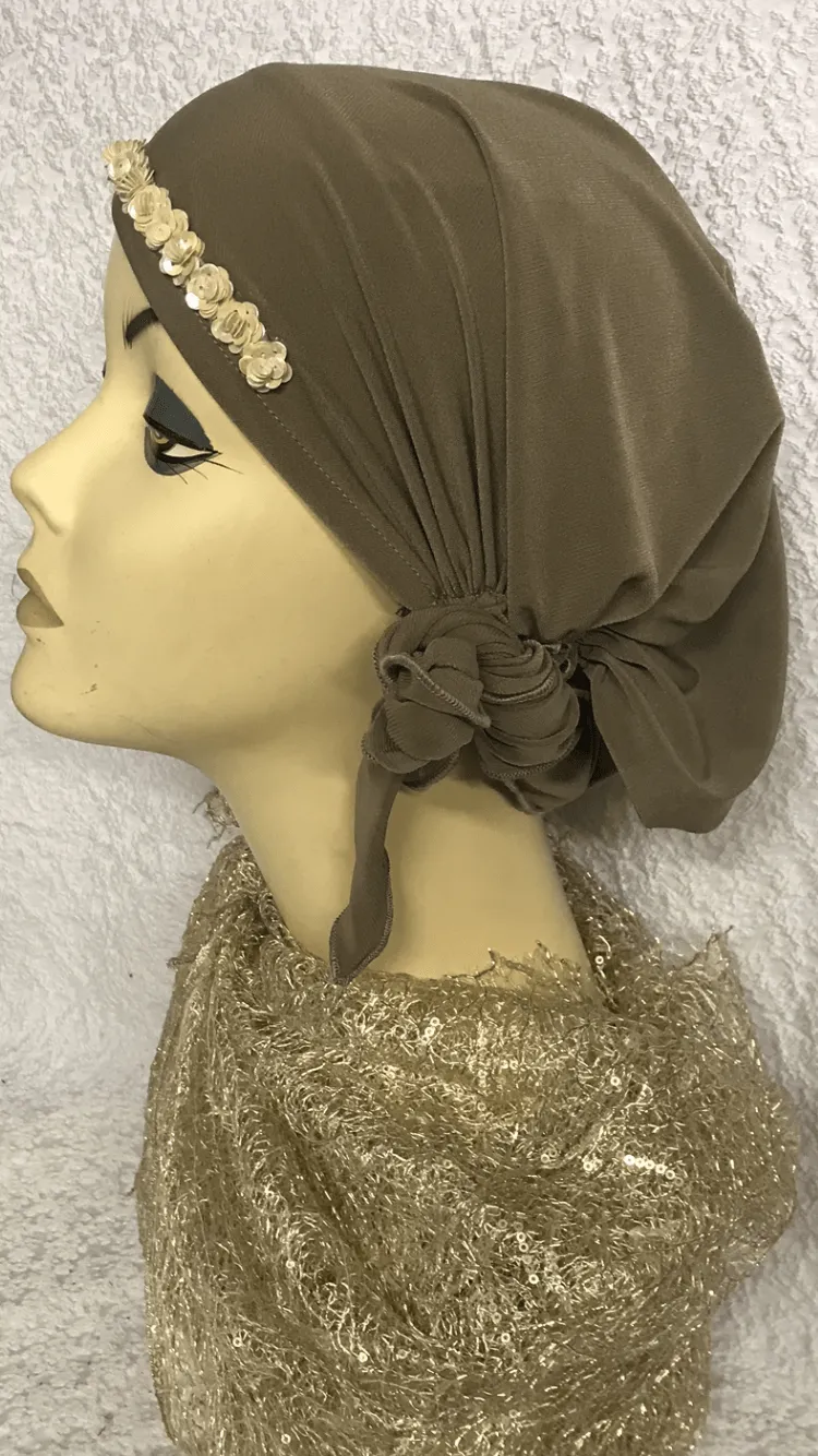 Tie Back Hat To Conceal Hair Tan Sleek and Sexy Hair Wrap