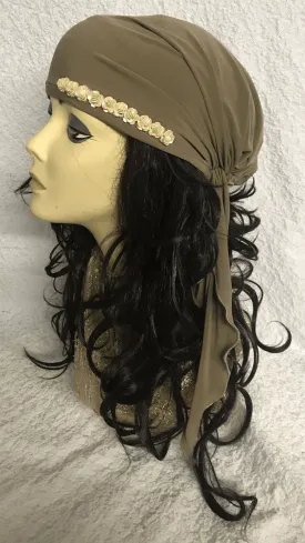 Tie Back Hat To Conceal Hair Tan Sleek and Sexy Hair Wrap