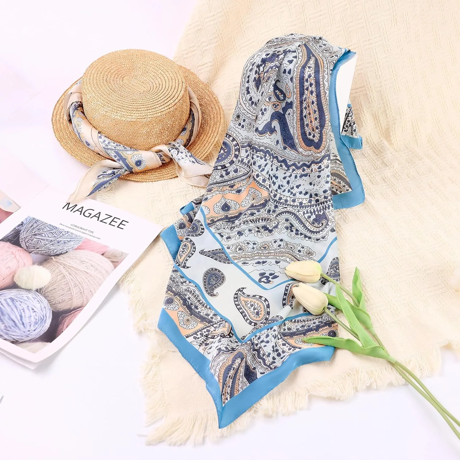 VANLINKER Paisley Satin Head Scarf for Women Men Versatile Silk-Like Hair Scarf Vintage Bandana Large Square Scarves 27.5"