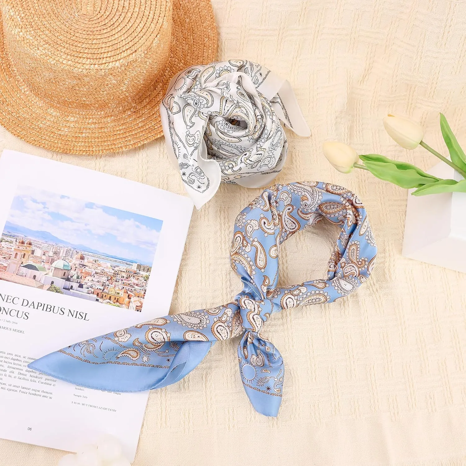 VANLINKER Paisley Satin Head Scarf for Women Men Versatile Silk-Like Hair Scarf Vintage Bandana Large Square Scarves 27.5"